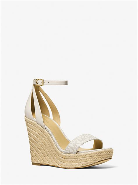 michael kors warren leather wedge sandal|Michael Kors denim wedges.